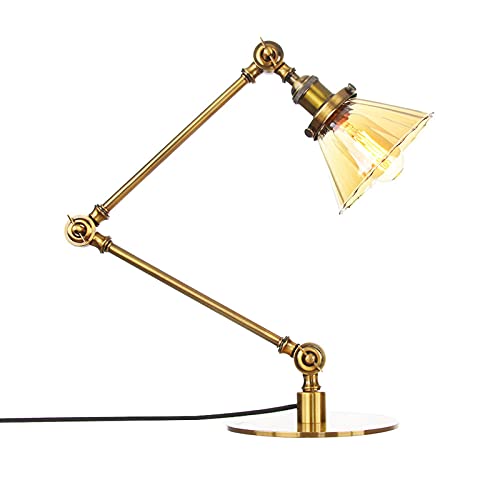 Vintage Desk Lamp, Adjustable Swing Arm Metal Table Lamp with Gla...