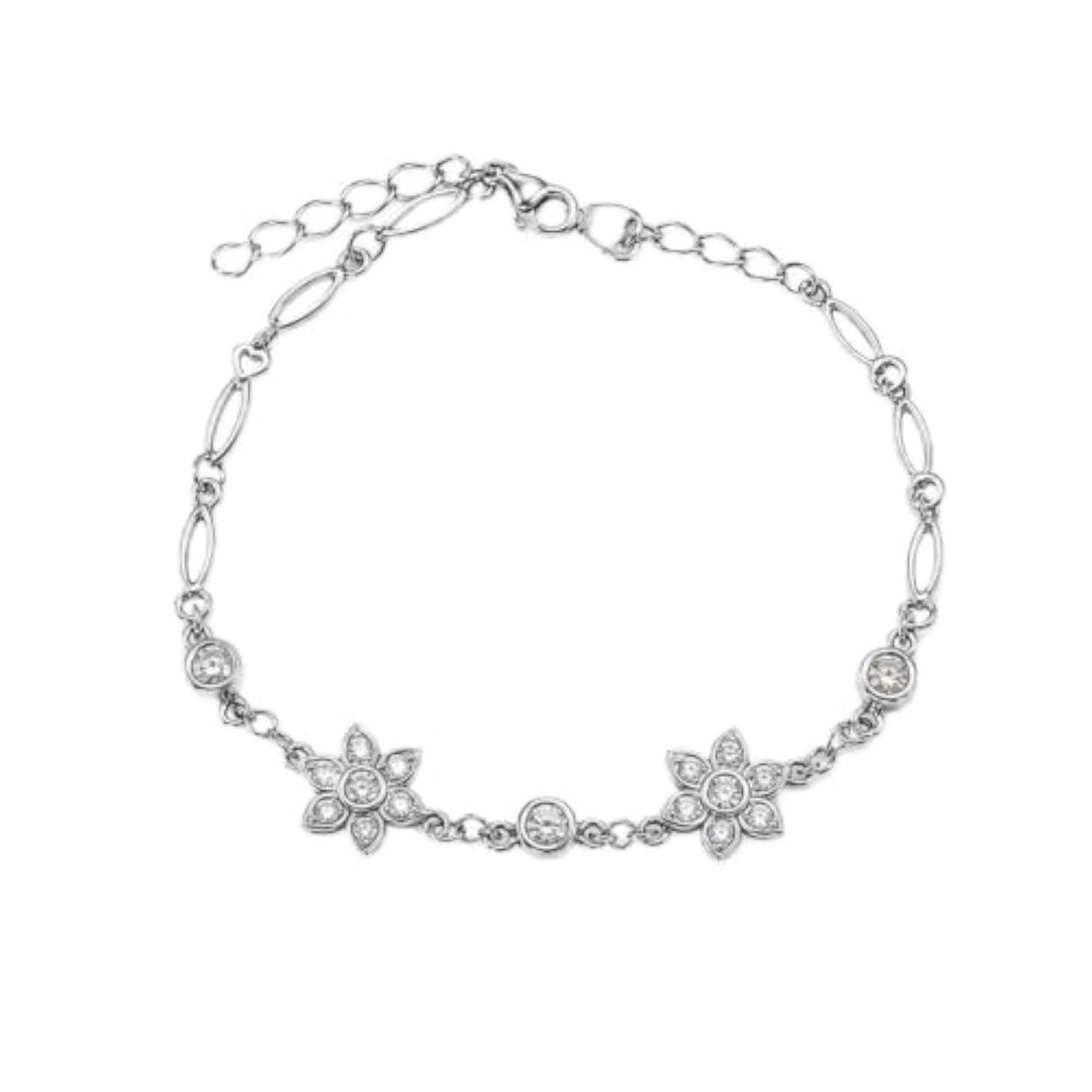 Women's 925 Sterling Silver Flower Bracelet, Adjustable Link Chain
