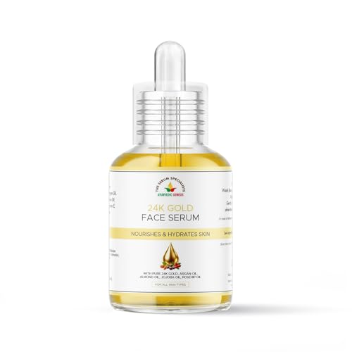 Image of 24K Gold Face Serum - Anti-Aging & Skin Rejuvenating Serum | Boosts Collagen, Smoothens Fine Lines, Fades Scars & Spots | Pure 24K Gold + Argan, Almond, Jojoba & Rosehip Oils | For All Skin Types | 30 ml