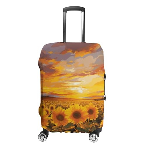 Travel Luggage Covers Beautiful Sunflower Field Sunset Print Elastic Suitcase Protectors Anti-Scratch Washable Luggage Cover Fit 19-21in Suitcase (S)