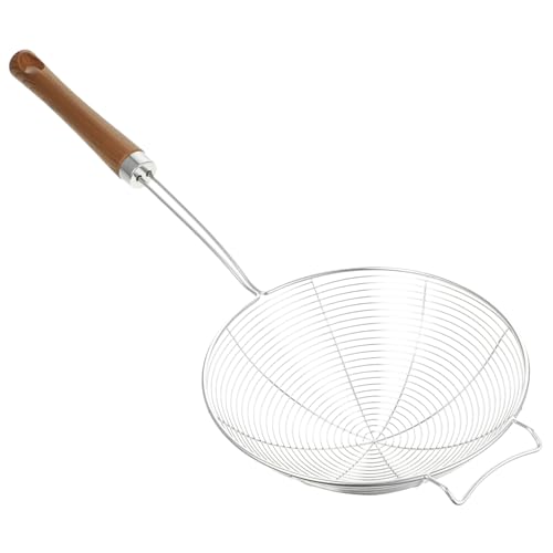 SMASOLO Colador Cocina Acero Inoxidable con Mango de Madera Escurridor Multiuso para Freír Hot Pot Verduras y Carne sin Fácil Separación de Líquidos Resistente y Seguro para Manos