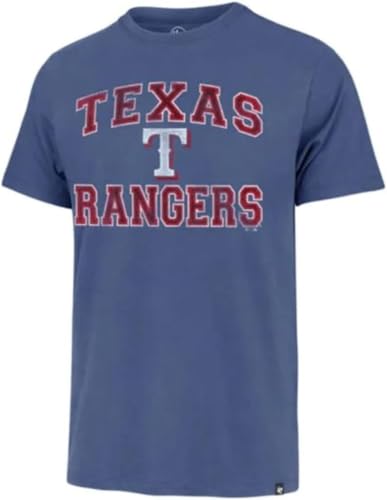 MLB Men's Union Arch Franklin Team Color Primary Logo Word Mark T-Shirt (Texas Rangers Blue, Small)
