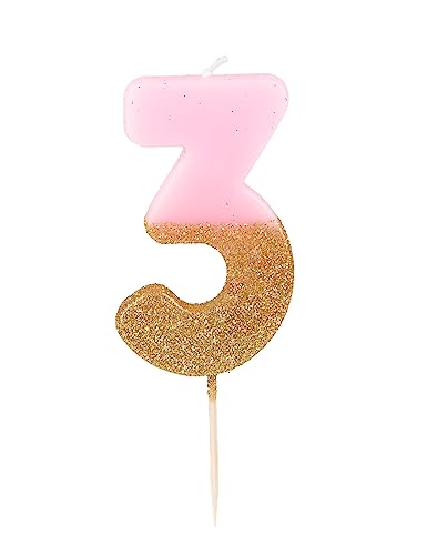 Talking Tables Premium-Qualität Rosa Zahlenkerze Nummer 3 Drei Geburtstagskerze Geburtstag...