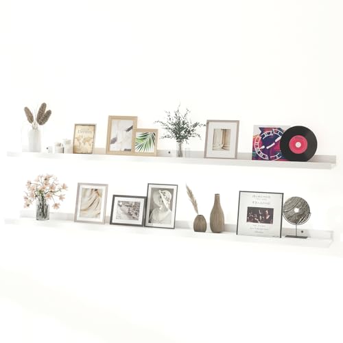 Image of White Floating Shelves for Wall Decor, 56 in Shelf with Lip Set of 2