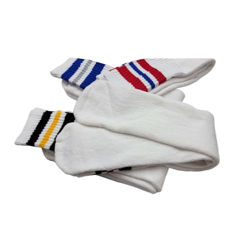 Vishii Mens Classic 13-15, 24 insh long (4 Pairs) Three Stripe Sports Tube Socks3