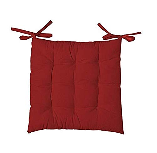 Padam Shree Cotton Decorative Damask Fabric Chairpad/Back Support/Seat Cushion with Ties and Handmade Quilting (Maroon, Medium - 15X15' Inch) Pack of 2