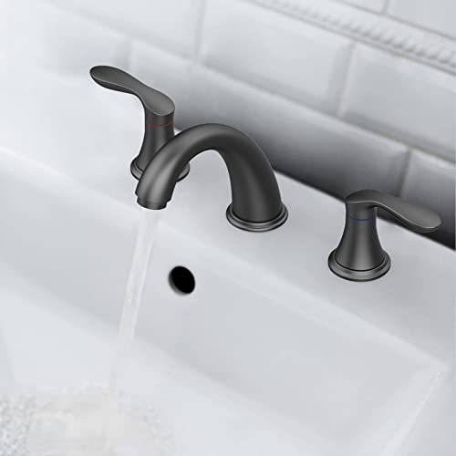 Bathroom Sink Faucet, Faucet For Bathroom Sink, Widespread Matte Black Bathroom Faucet 3 Hole With Stainless Steel Pop Up Drain And Cupc Lead-Free Hose - (Matte Black) #TOP2