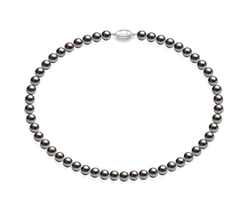 Preisvergleich Produktbild Schmuckwilli Südsee Tahiti Damen Muschelkernperlen Perlenkette aus echter Muschel dunkel grau 45cm 8mm mk8mm105-45