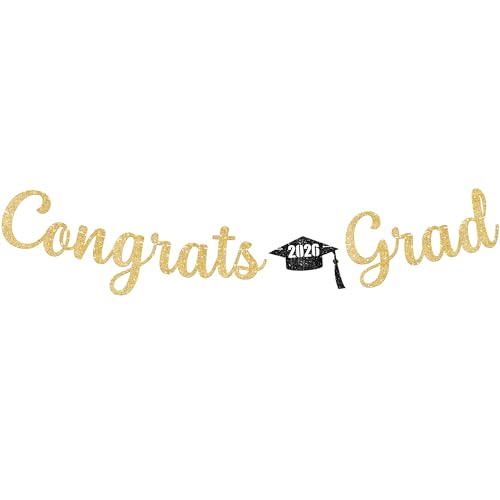 KatchOn Glitter Gold Congrats Graduation Banner Class of 2026 - No DIY 10 Feet | Pre - Strung Gold 2026 Graduation Decorations | Congratulations Banner for Grad Party Decor