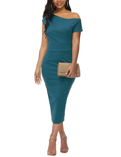 Women’s Off Shoulder Business Work Pencil Dress Banded Waist Ruched Wedding Guest Cocktail Night Party Bodycon4