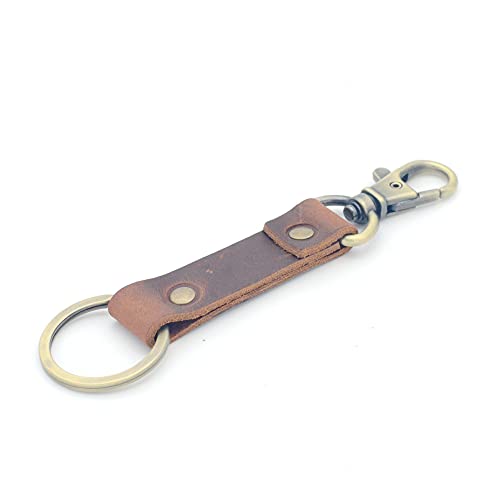 Image of JJNUSA Genuine Leather Keychain Walnut Leather Key Holder Mens Belt Key Chain Ring Fob