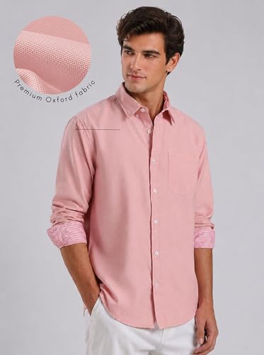 Image of FYLTR Men's Oxford Button Down Full Sleeve Shirt - 100% Cotton | Regular Fit | Summer Shirts for Men | Contrast Sleeve & Collar Detail | Desk to Dinner Shirt