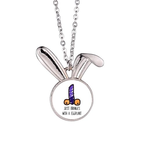 Pendentif lapin animal bijoux original avec motif aubergine amusant pour collier femme