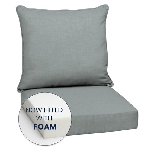 Image of Arden Outdoor Foam Deep Seat Cushion Set, 4-Pack, 24x24, Premium High-Density Foam, Never Flattens, Weather-Proof for Patio Chair Sofa Couch, Stone Grey Leala