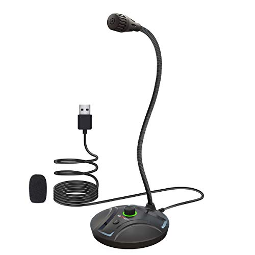 USB Computer Microphone JV605 PRO with Mute Button & Volume Knob Compatible with PC Laptop Desktop Mac PS4, Play & Plug Gooseneck Mic Recording for Gaming, Streaming, YouTube, Vocal, Dictation