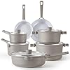CAROTE Ceramic Cookware Set 12 Piece Healthy PFOAPFAS Free Nonstick Pots and Pans Set Induction Compatible Taupe