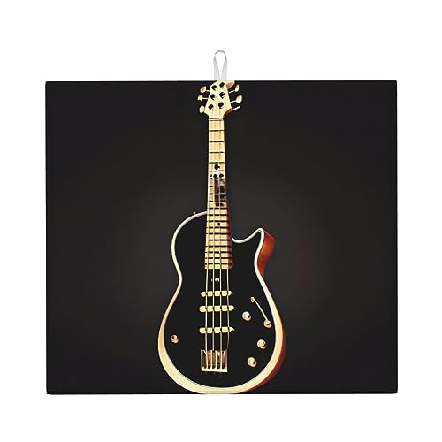 Alfombrilla Secado para Platos Guitarra Negra Impresa Alfombrilla De Drenaje De Platos Suave Multiusos Tapete Escurridor, para Platos, Verdura, Vajilla, 41x46cm