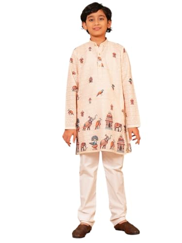 Image of AJ DEZINES Kurta Pajama For Kids Boys | Cotton Printed Chikankari White Kurta Pyjama Set For Boys | Traditional & Festive Outfit | Party & Ethnic Wear | Stylish Kids Kurta Set - Twister-1309-CREAM-10