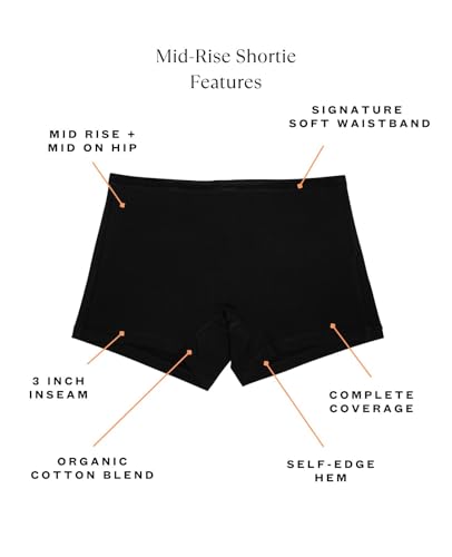 Subset Women's Organic Cotton Mid-Rise Shortie 3-Pack, Extended Sizes; XS-4XL, Breathable Boyshorts Underwear Set3