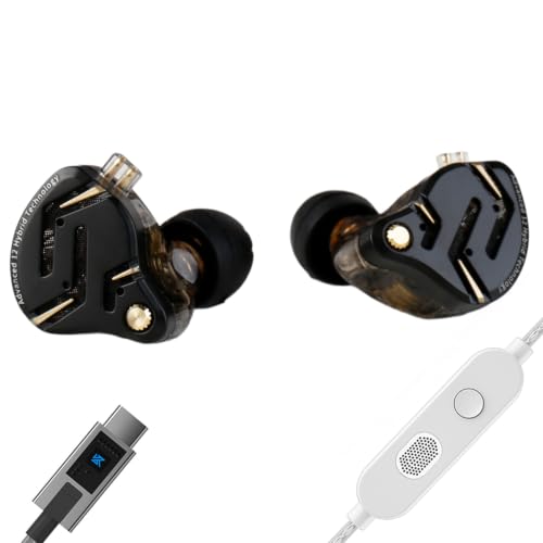KZ ZS12 PRO 2 USB C Wired Headphones Type-C in Ear Monitor Headphone, 5BA+1DD 6 Driver Gaming Earbuds USB C Wired Earphones, HiFi Clarity Sound Immersive Bass IEMs for Gaming (Black, USBC-with Mic)