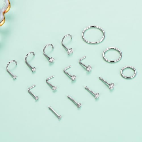 Stainless Steel 20G 18G Nose Rings Hoop and Nose Studs Sets Piercings Jewelry for Women and Men Hinged Clicker Segment Nose Rings Hoop Helix Cartilage Daith Tragus Sleeper Earrings3