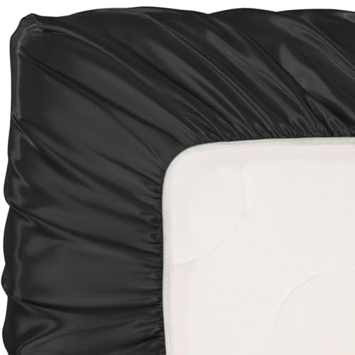 Image of Pro Goleem Satin Soft Crib Sheet Great for Baby with Sensitive Hair Silky Baby Sheet Black 52''x28''x8'' Unisex Fitted Sheet Gift for Boys and Girls