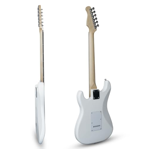 Image of Medellin MDE1WH 38 inch ST-Style Electric Guitar | Linden Wood Body | Maple Neck | SSS Single-Coil Pickups | 5-Way Switch | Tremolo Bridge | Gig Bag + Learning Course | White