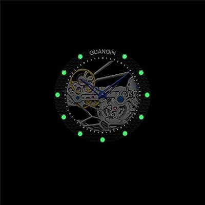 GUANQIN Vintage Men Skeleton Automatic Self-Wind Mechanical Watch Sapphire Crystal Business Double-Sided Hollow Waterproof Luminous Clock Man Genuine Leather or Rubber Strap Wristwatch