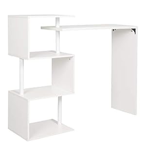 WOLTU BT27ws Bartafel Keukentafel Wit in Spaanplaten en staal met 3 planken,Countertafel Bistrotafel modern 134x38x112cm