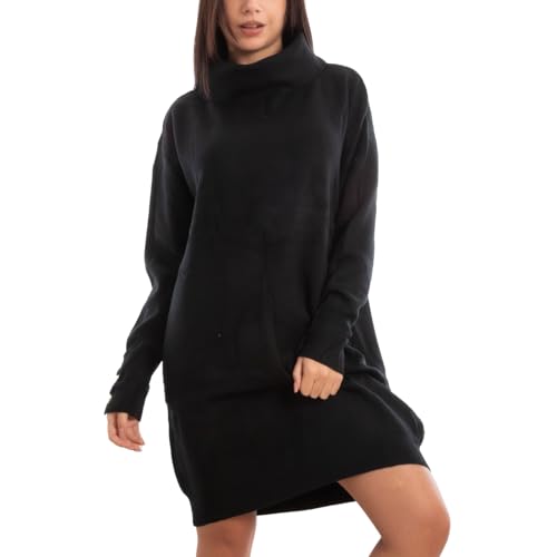 Toocool Vestido de mujer Minivestido de cuello alto de punto de tricot Maximallone MTC13293, Negro , S-L