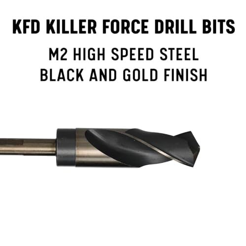 Image of Drill America 5 Piece High Speed Steel Black and Gold Reduced Shank Drill Bit Set in Plastic Pouch Case (9 /16 inch - 1 inch), POU Series