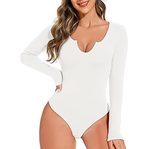 REORIA Women's Cut Out V Neck Bodysuit Cover