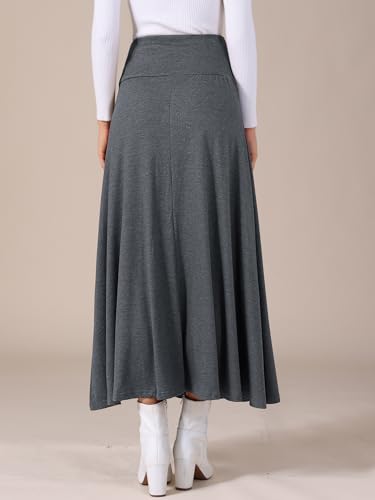Allegra K Women's Maxi Skirt Foldable High Waisted Stretch Flowy Flare Solid Casual Long Skirts4