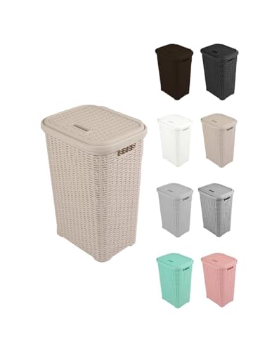JARDIN202 - Cesto para la Colada 38L de Plástico con Asas - Cubo Ropa Sucia con Tapa 49 x 39 x 30 cm | 38 Litros (Crema)