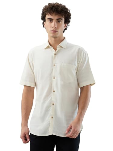 Image of Park Avenue Men Slim Fit Stripe Pattern Cotton Modal Blend Resort Collar Half Sleeve Casual Shirt