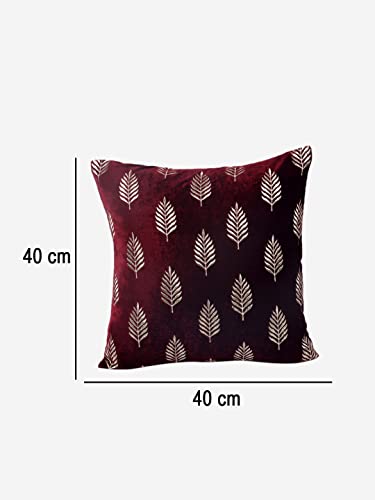 Image of Decoghar | Wine Handmade Sofa Cushion Covers | Golden Zari Leaf Embroidered Square Throw Pillow Cushion Cover | 16 X 16 Inch | Pack of 5