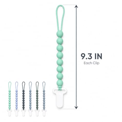 Image of 6 Pack Silicone Pacifier Clips for Boys and Girls, One-Piece Beads Pacifier Clip Set with Durable Plastic Clip, Modern Color Pacifier Holder for Baby Essentials