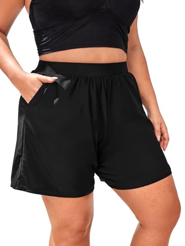 Floerns Women's Plus Size Swim Board Shorts with Pockets Bathing Suit Shorts3
