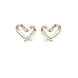 Reffeer 925 Sterling Silver Tiny Heart Stud Earrings for Women Girls Love Heart Stud Earrings (B-Gold)