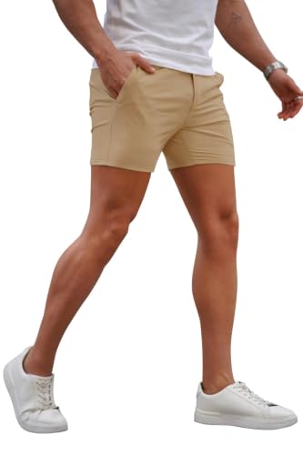 Image of GINGTTO Mens Slim Fit Shorts Plaid Chino Short Tapered Leg Skinny Stretch