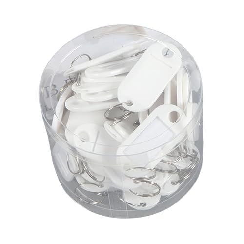 GizmoSynth 50 etiquetas para llaveros, etiquetas de plástico, etiquetas de identificación, llaveros de identificación de equipaje, llaveros con llavero dividido, llaveros, blanco, S