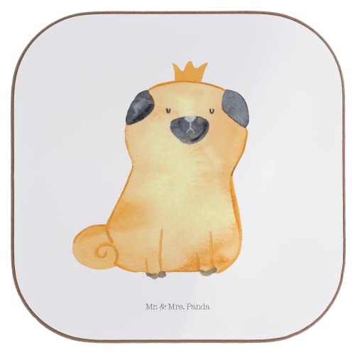 Mr. & Mrs. Panda Untersetzer Glas Mops Krone - Geschenk, König, Tasse, Sprüche, Tassen, Hund, Königlich, Design, gläseruntersetzer, Allergisch, Coaster, für Gläser