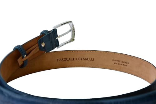 Image of Men's Italian Crocodile Embossed Leather Belt | Genuine Italian leather. Refined crocodile embossed texture. 35mm (1.38 inch) dress width. Handmade in Italy. Gift boxed.