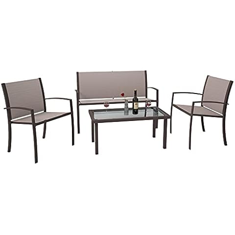 Jooli H 4 Piece Garden Furniture, Patio Set Indoor Outdoor Furniture with 2 Armchairs, 1 Double Seat Sofa and 1 Coffee Table, Brown Cover