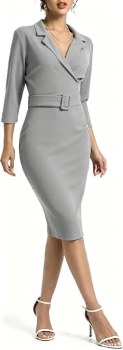 Image of SxClub Business Dresses for Women Elegant Long Sleeve Bodycon Pencil Knee Length Formal Dress for Evening Cocktail