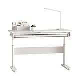 FCD Kids Desk, Wooden Adjustable Height Ergonomic Study Desk with Tiltable Desktop, Pull Out Storage Drawer for Kids 4-13 (White)