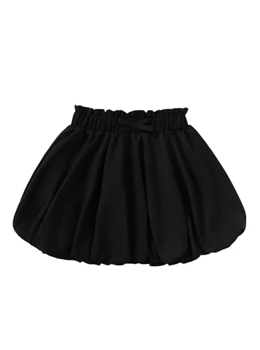 Image of Girls Skirts Cute Paperbag Bow Elastic High Waisted Bubble Ruffle Hem Puffy Mini Skirt