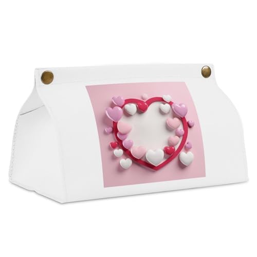 Heart Shape White Tissue Box Cover Rectangle PU Leather Cover for Tissue Boxes Modern Tissue Holder for Bathroom Office Tissue Holders Decorative Cute Napkin Holder for Kitchen Bedroom