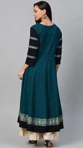 Image of HF HOLYDAY FASHION Cotton Silk Anarkali Printed Border Long Umbrella Gown Kurta for Women