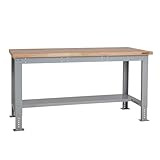BiGDUG Height Adjustable Workbench - Heavy Duty Workshop Table - 877H x 1715W x 750D mm - Wood Worktop Half Depth Lower Shelf